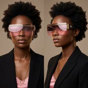 Women Shield Sunglasses Pink Gradient Flat Top Style Gold Black Luxury Trendy